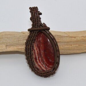 Copper Wire Wrap Red Snakeskin Jasper Pendant Jewelry Handmade Necklace